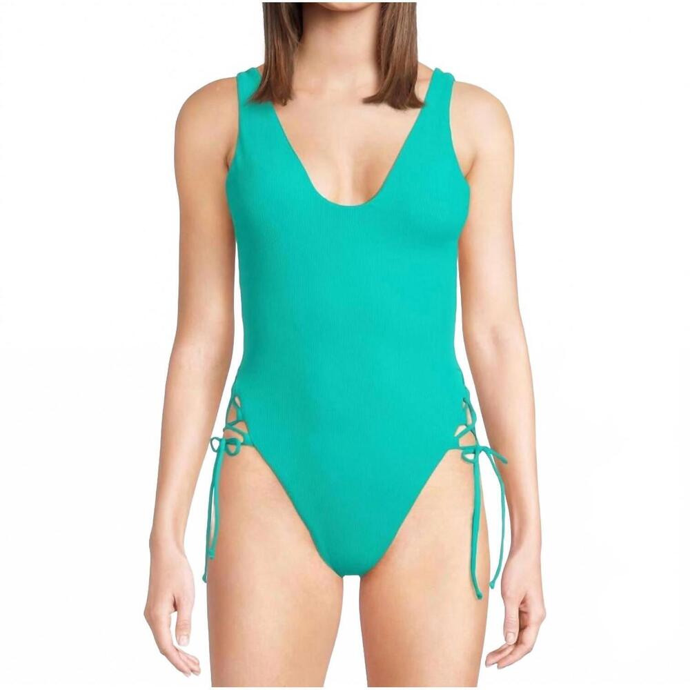 NEW BECCA modern edge rib sophie lace up one piece in peacook